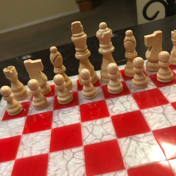 Resin Chess Set - Castle Red (Wood Pieces) - Picture 9 of 11